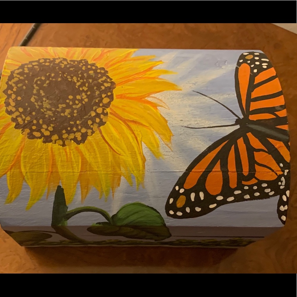 Sunflower monarch butterfly hand painted box